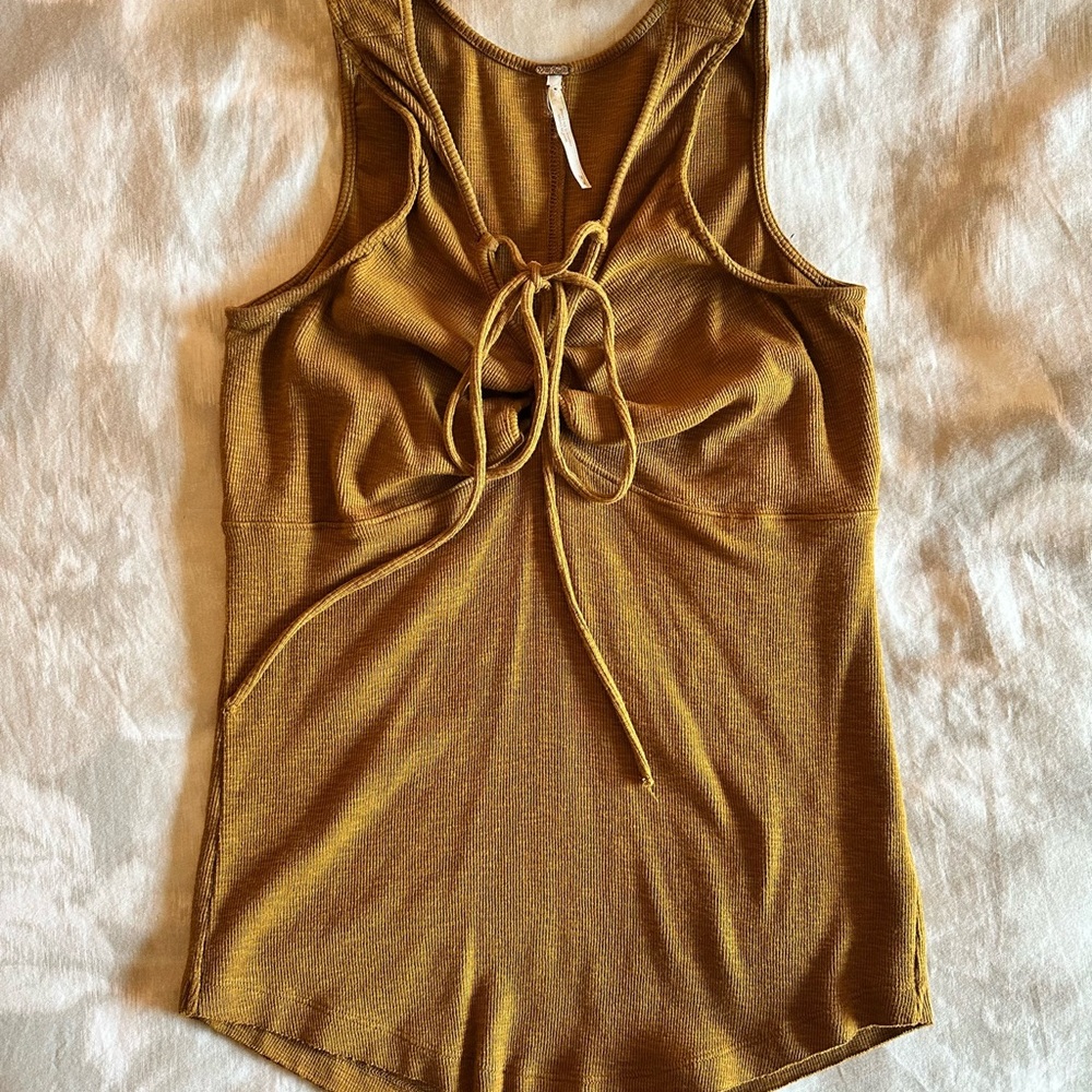 Free People Mustard Tie-Front Tank Top